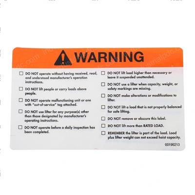 Picture of Label - Warning/Checklist