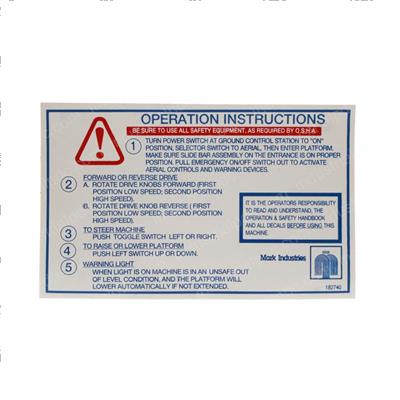 Picture of Decal - Operation Instructions