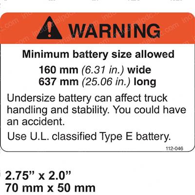 Picture of Warning Battery Size