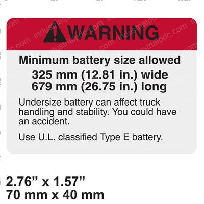 Picture of Decal - Warning Battery Size