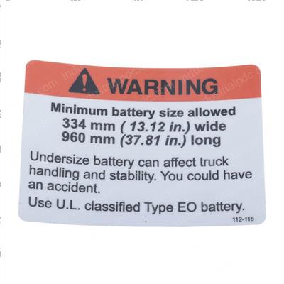 Picture of Decal - Warning Battery Size