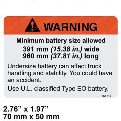 Picture of Warning Battery Size