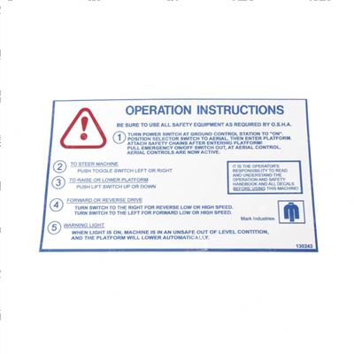 Picture of Decal - Operation Instructions