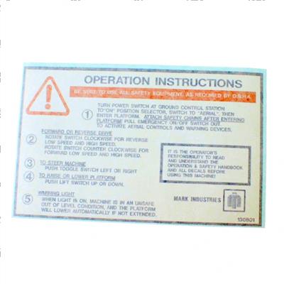 Picture of Decal - Operation Instructions