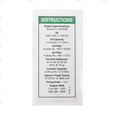 Picture of Decal-Kubota D1105-Specs