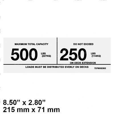 Picture of Decal - Max Cap. 500lbs/227kg