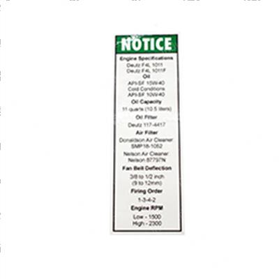 Picture of Decal - Notice Engine Specs