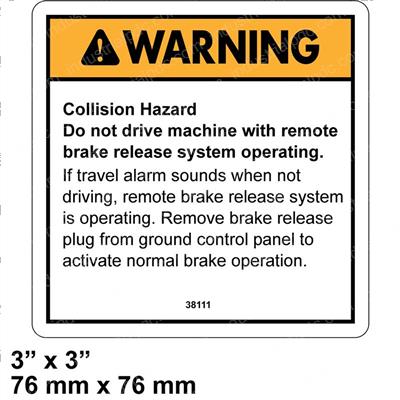 Picture of Decal Warning Brake Release