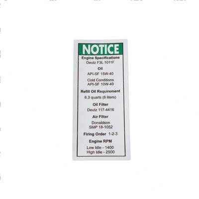 Picture of Decal Notice Deutz Eng Spec