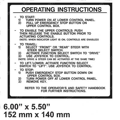 Picture of Decal - Operation Instructions