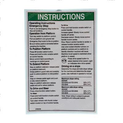 Picture of Decal - Operating Instuctions
