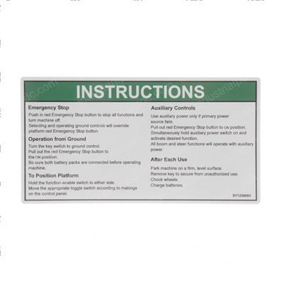 Picture of Decal - Operation Instuctions