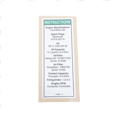 Picture of Decal-Ford Engine Spec Msg425