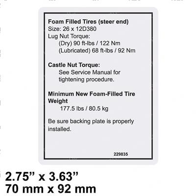 Picture of Decal - Notice Tire Specs