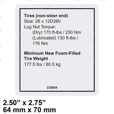 Picture of Decal - Notice Tire Specs Rear