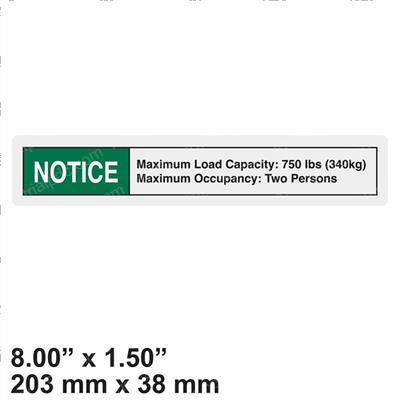 Picture of Decal - Notice Max Cap 750 Lbs