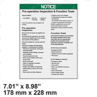 Picture of Decal - Notice Pre-Oper. Z45mp