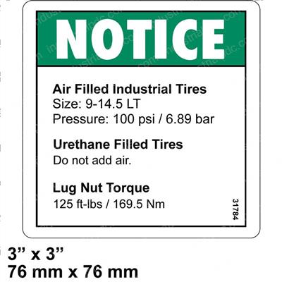 Picture of Decal Notice Tire Pressure