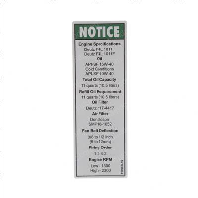 Picture of Decal - Notice Deutz Eng Spec
