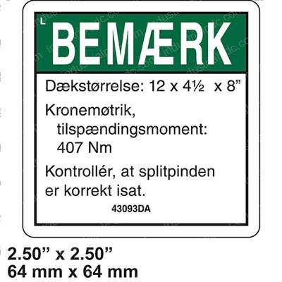 Picture of Decal Notice Tire Specs