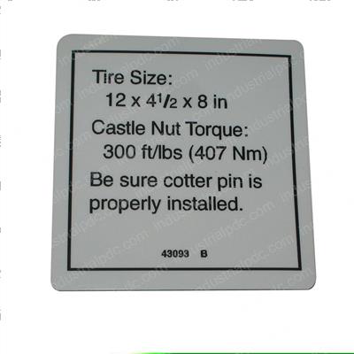 Picture of Decal - Notice Tire Specs