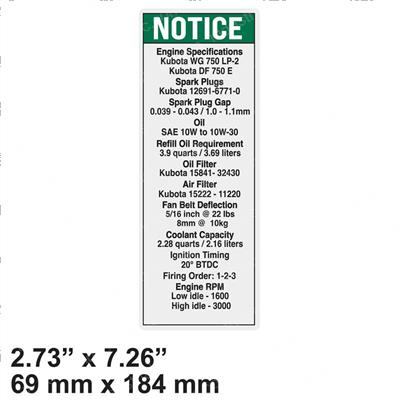 Picture of Decal-Notice Kubota Gas Specs