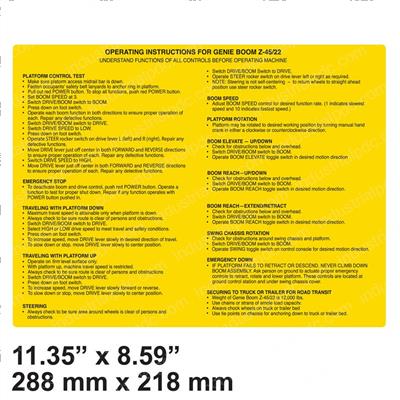 Picture of Decal Operating Instruct-Z45