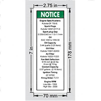 Picture of Decal - Engine Specs