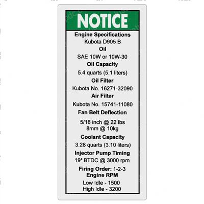 Picture of Decal - Engine Specs