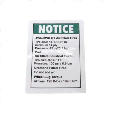 Picture of Decal Notice Tire Specs