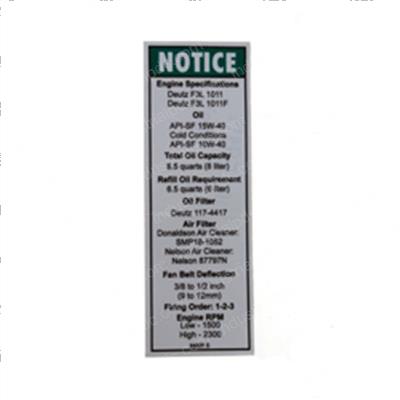Picture of Decal Notice Deutz Eng Spec
