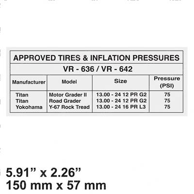 Picture of Decal - Tire Inflation Chart