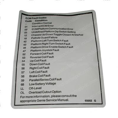 Picture of Decal - Label Fault Codes