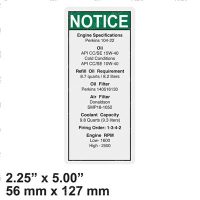 Picture of Decal Notice Perkins Eng Spec