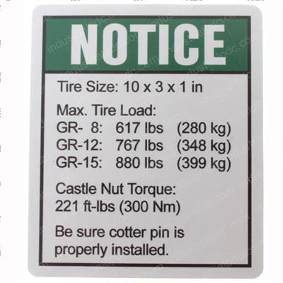Picture of Decal - Tire Specs