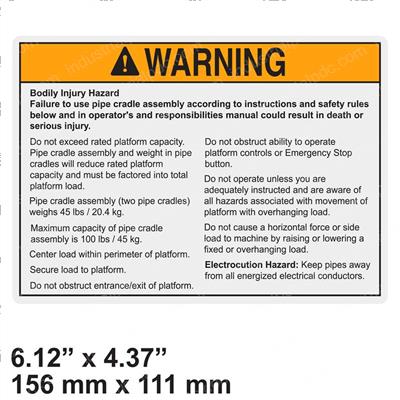 Picture of Decal Warning Pipe Cradle Scis