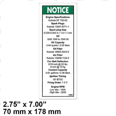 Picture of Decal - Kubota Engine Specs