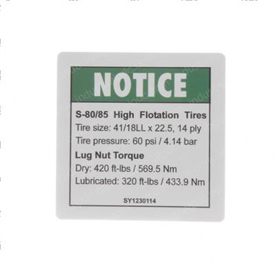 Picture of Decal - Tire Specs
