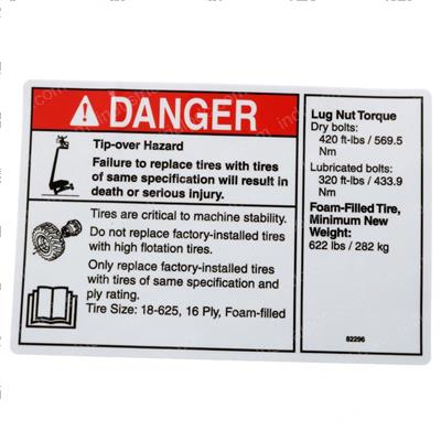 Picture of Decal Danger/Notice Tire Specs