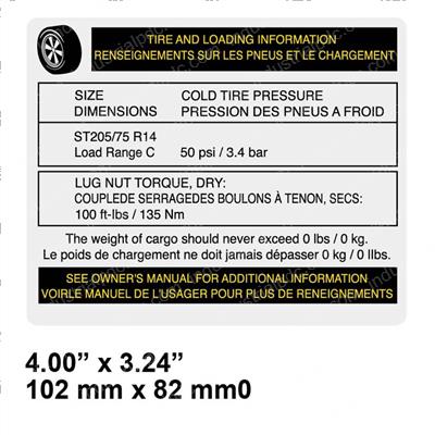 Picture of Decal Notice Tire Specs Tz34