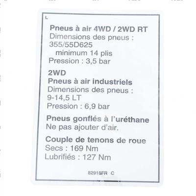 Picture of Decal Notice Tire Specs