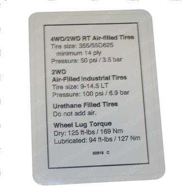 Picture of Decal - Notice Tire Specs