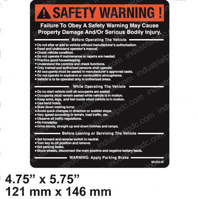 Picture of Decal - Safety Warning