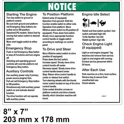 Picture of Decal - Operation Instuctions