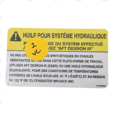 Picture of Label French Hydraulic Oil
