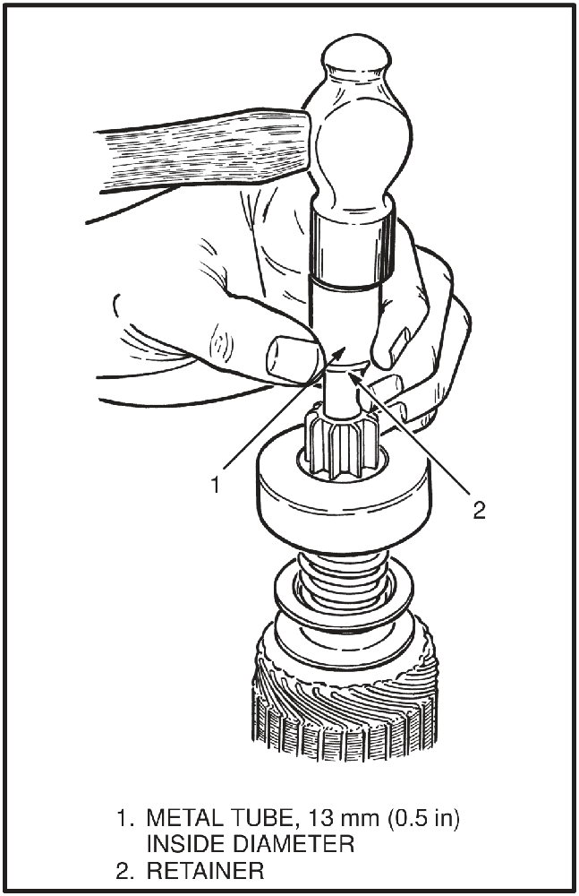 A metal tube placed over the armature shaft end and struck to drive the retainer back off the snap ring